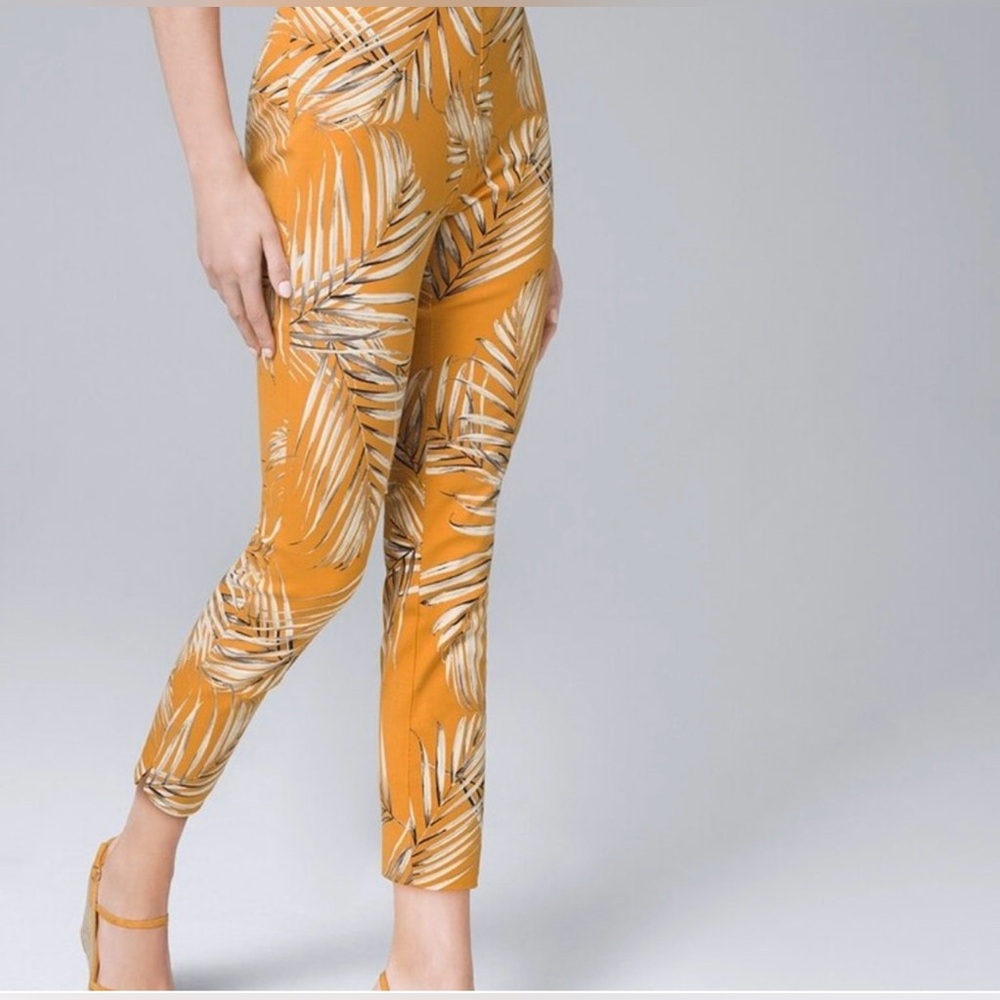 WHITE HOUSE BLACK MARKET PALM PRINT SKINNY‎ CROP PANTS 4 NWOT